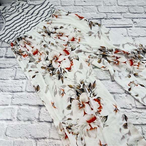 Striped Floral Jumpsuit XL White Multi Color Tank Wide Leg Casual Knit - Picture 10 of 10